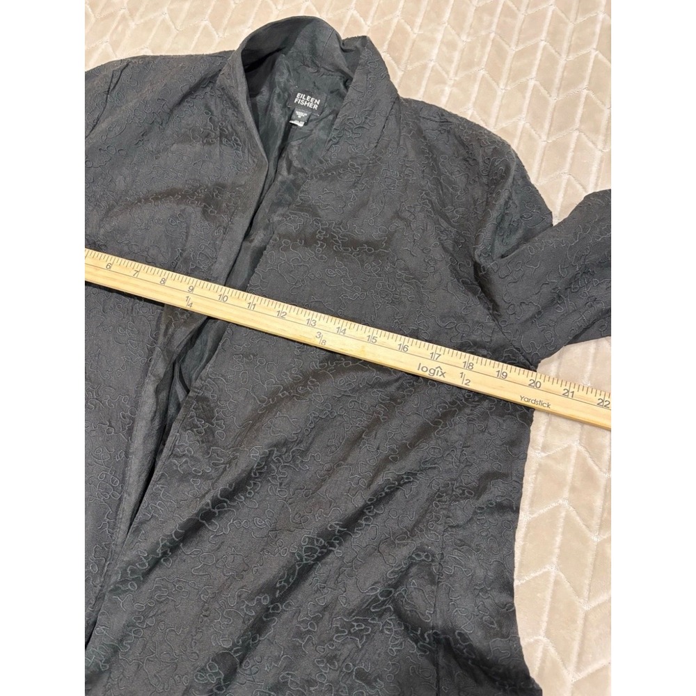 Eileen Fisher Black 100% Silk Embroidered Open Front Jacket Shawl Collar Small - Picture 10 of 12